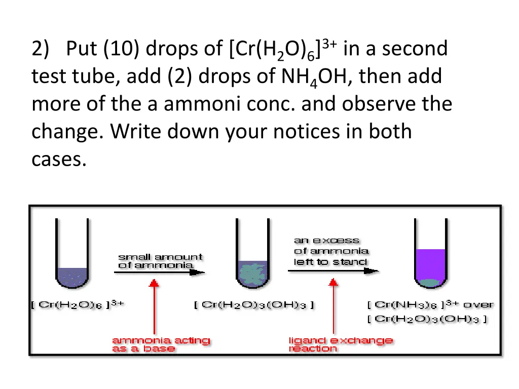 2 put 10 drops of cr h 2 o 6 3 in a second test