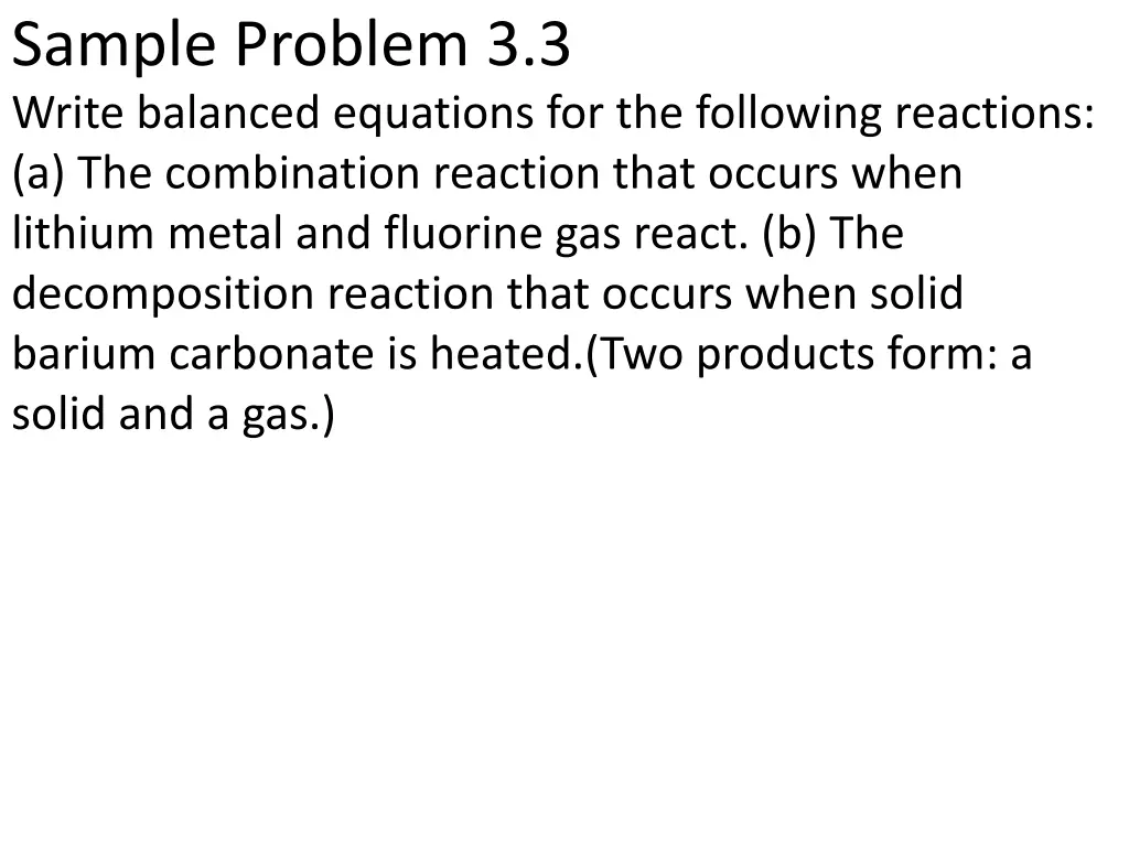 sample problem 3 3 write balanced equations
