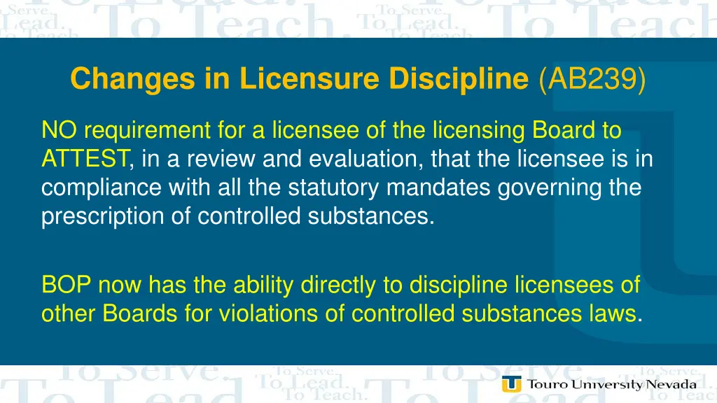 changes in licensure discipline ab239