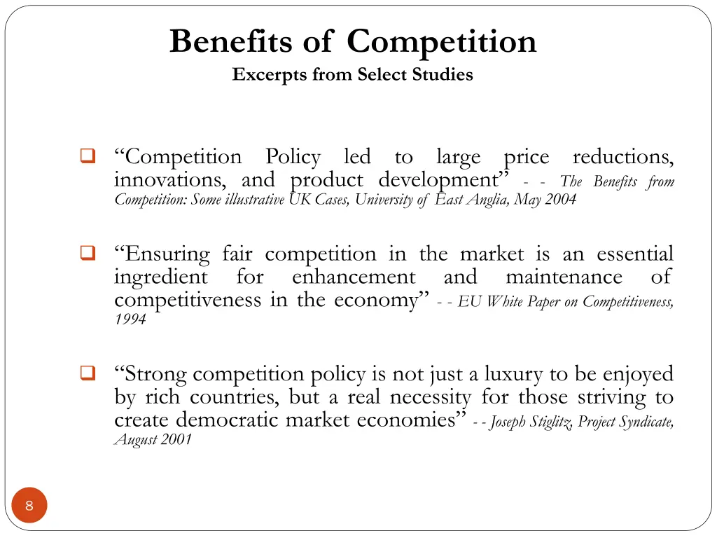 benefits of competition excerpts from select