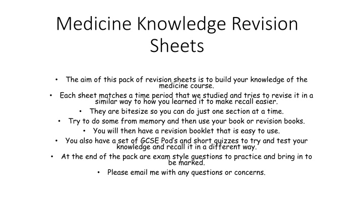 medicine knowledge revision sheets