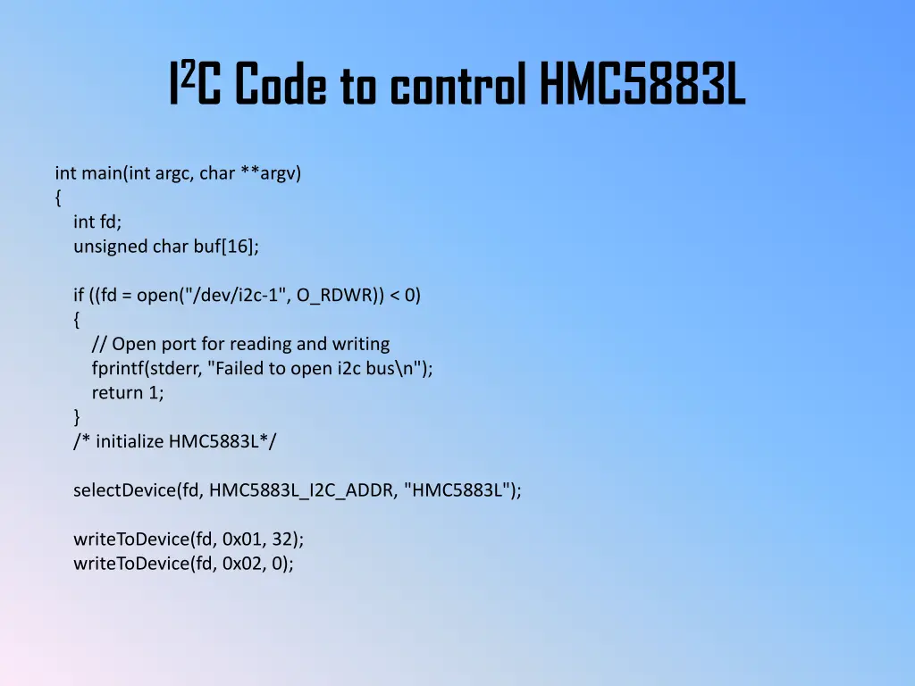 i 2 c code to control hmc5883l 2