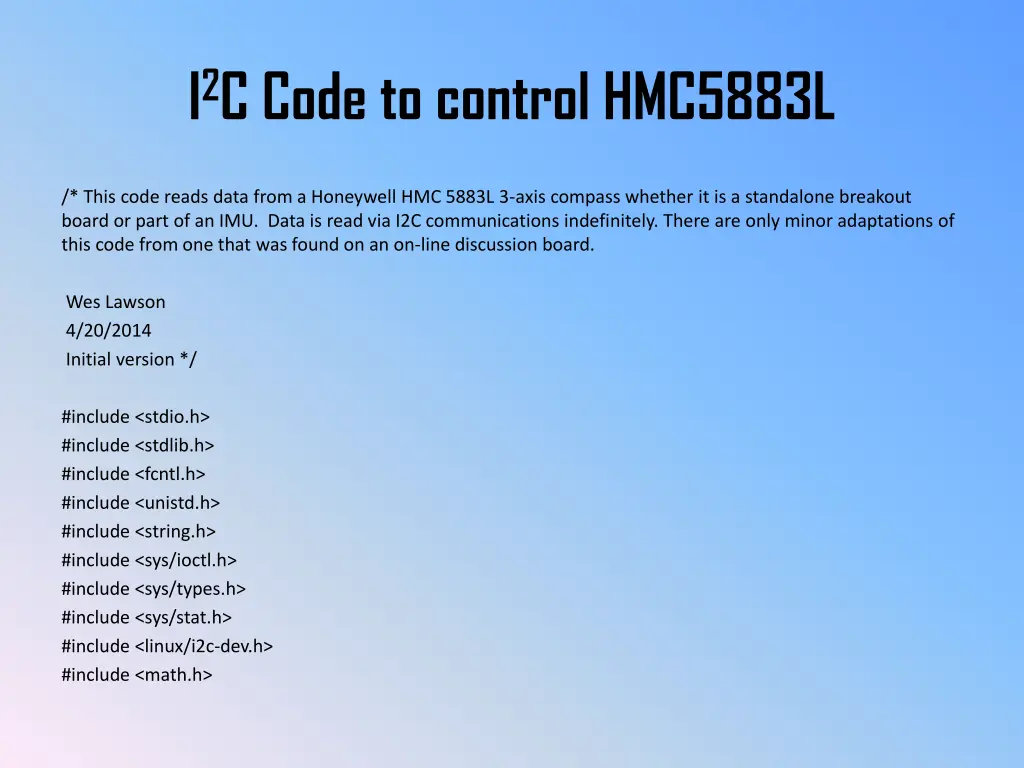 i 2 c code to control hmc5883l