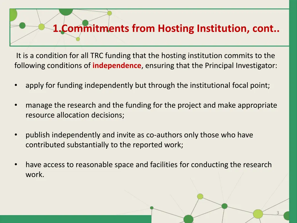 1 commitments from hosting institution cont