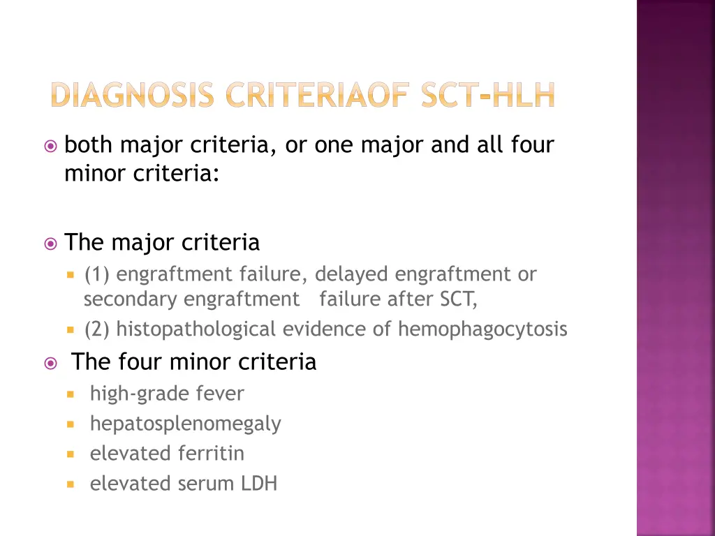 diagnosis criteriaof sct hlh