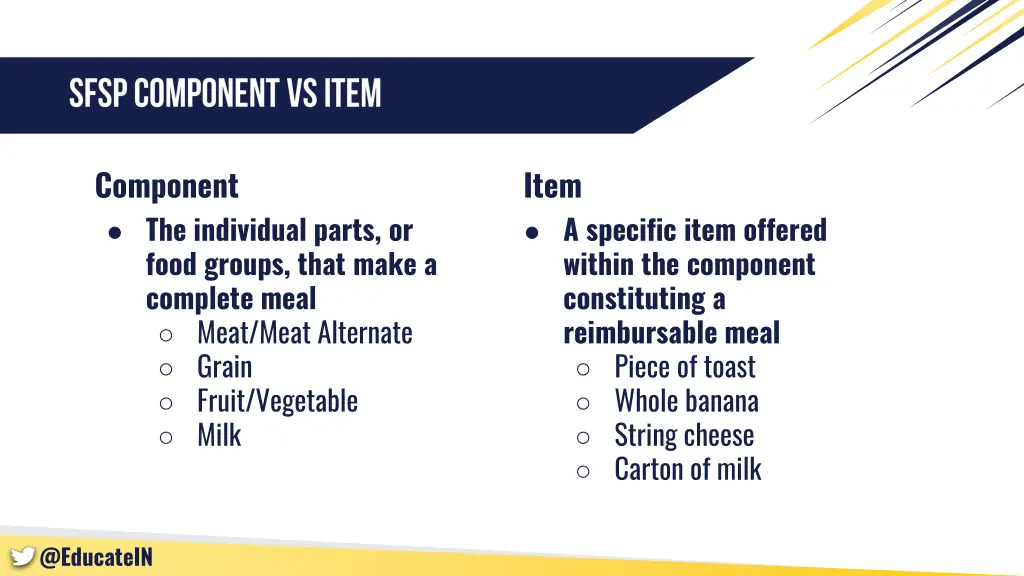 component the individual parts or food groups