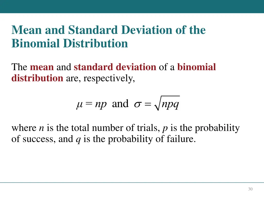 mean and standard deviation of the binomial