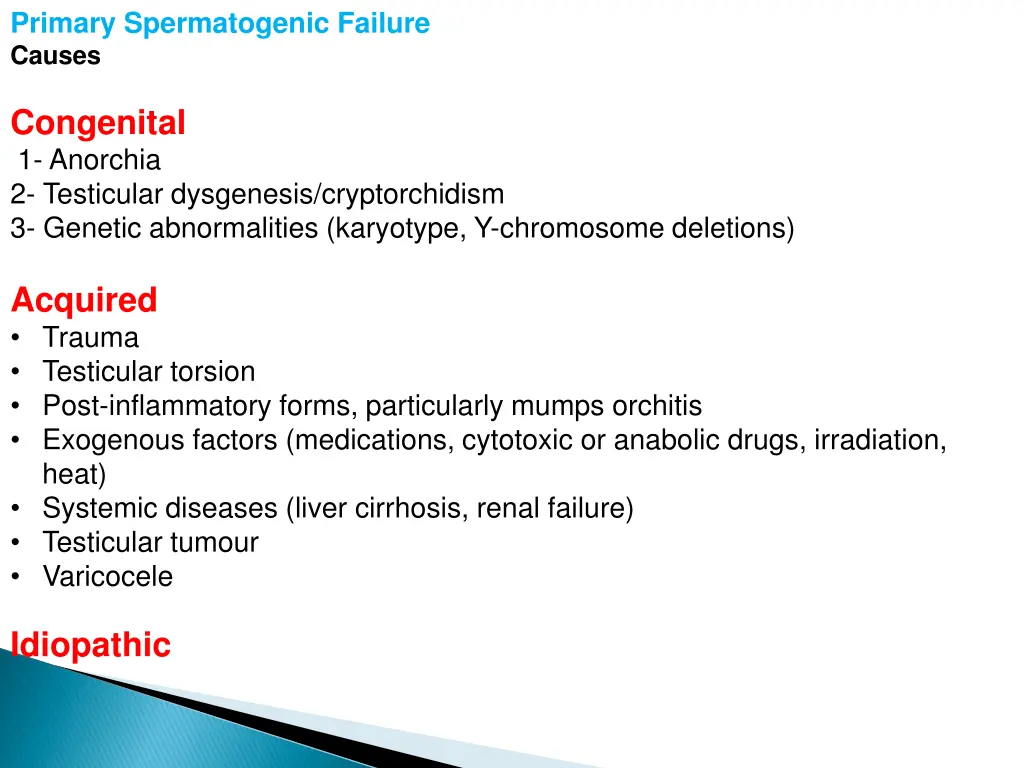 primary spermatogenic failure causes