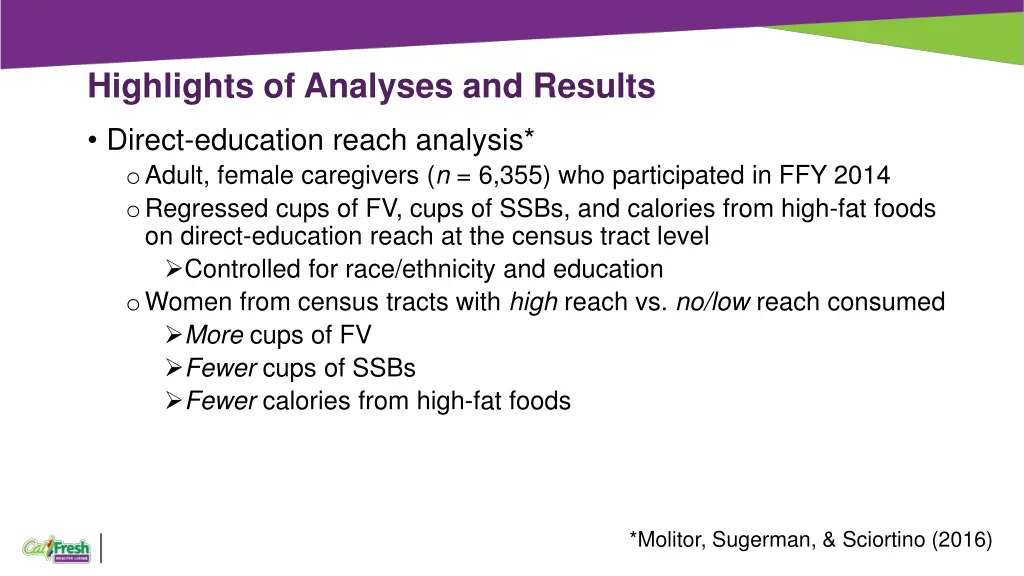 highlights of analyses and results