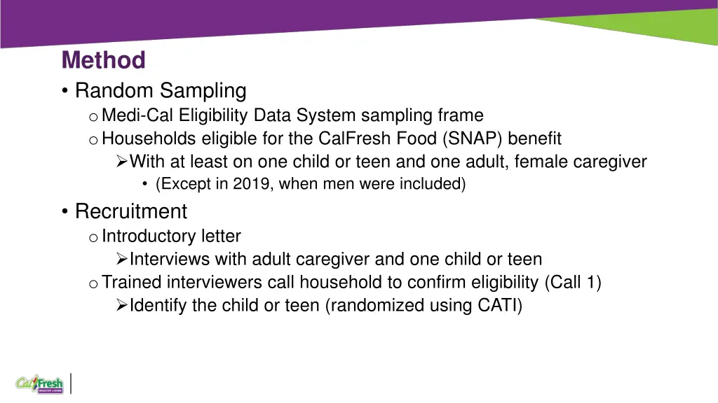 method random sampling o medi cal eligibility