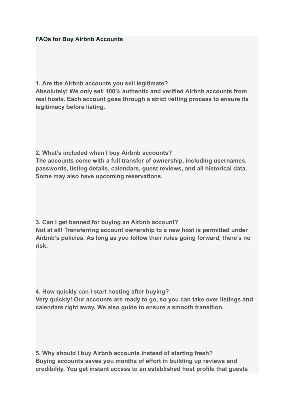 faqs for buy airbnb accounts