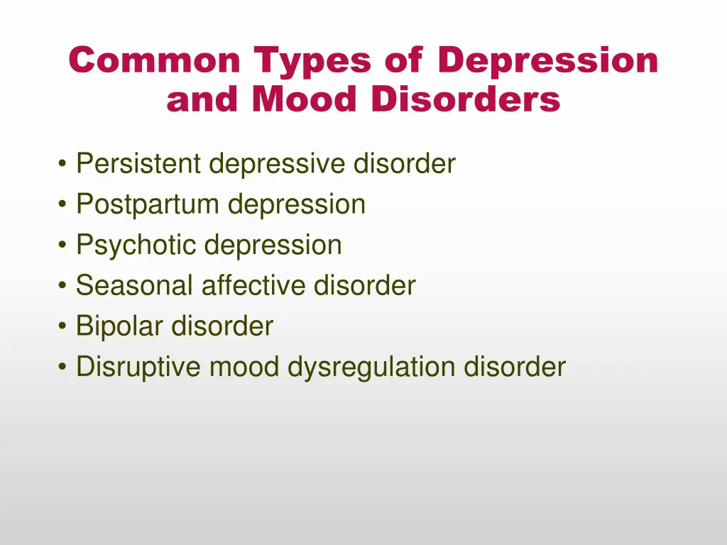 common types of depression and mood disorders