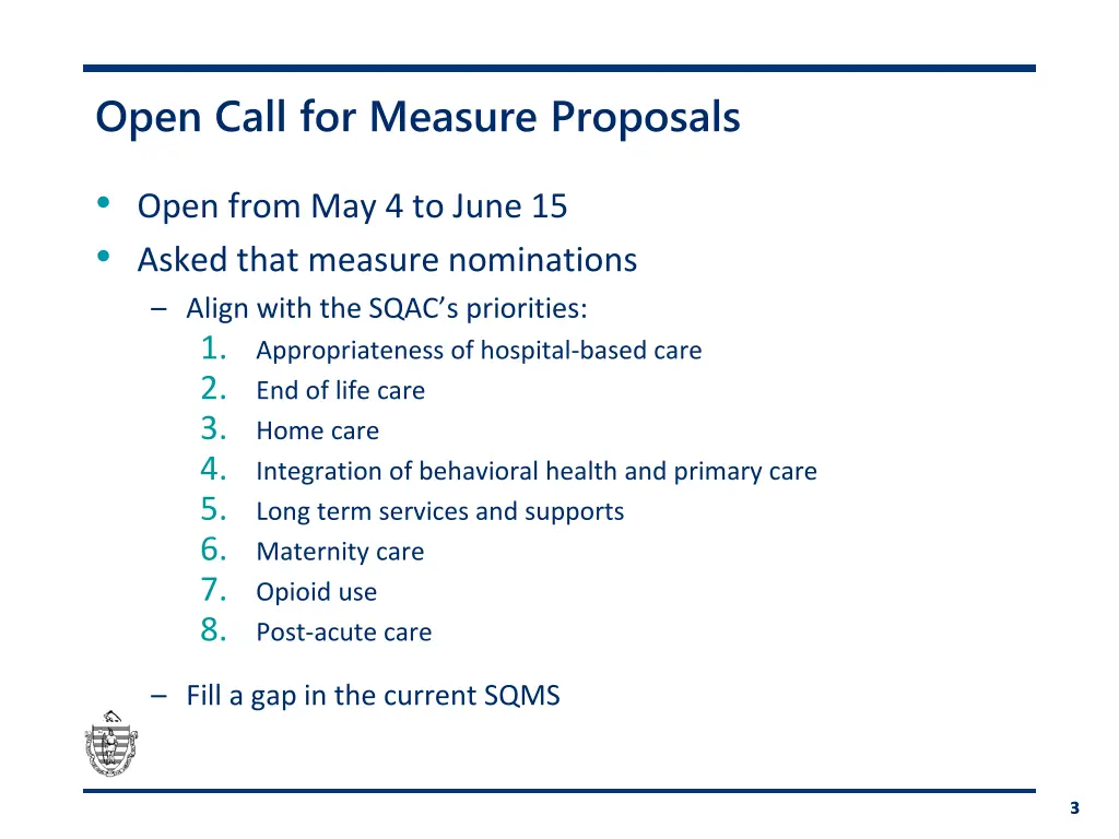 open call for measure proposals