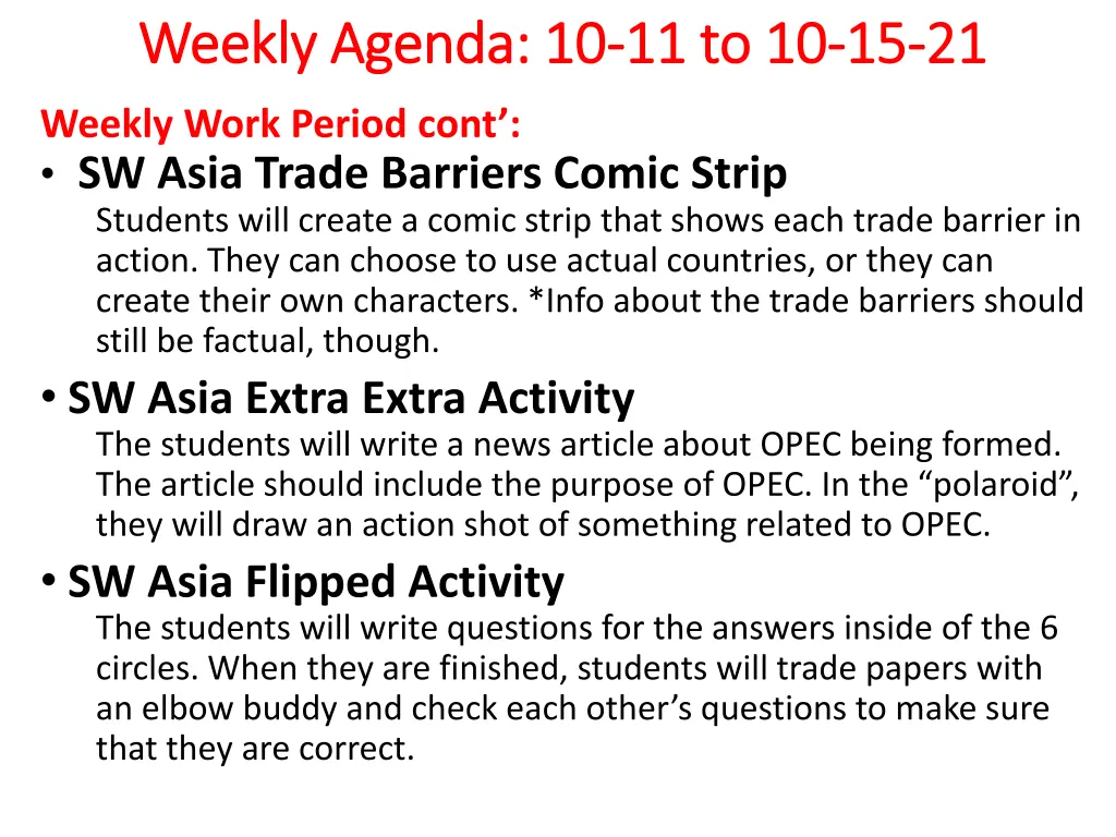 weekly agenda 10 weekly agenda 10 11 to 10