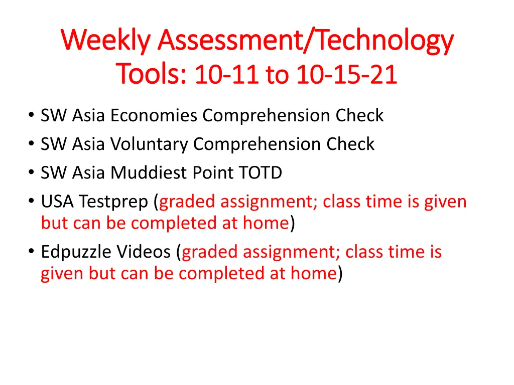 weekly assessment technology weekly assessment