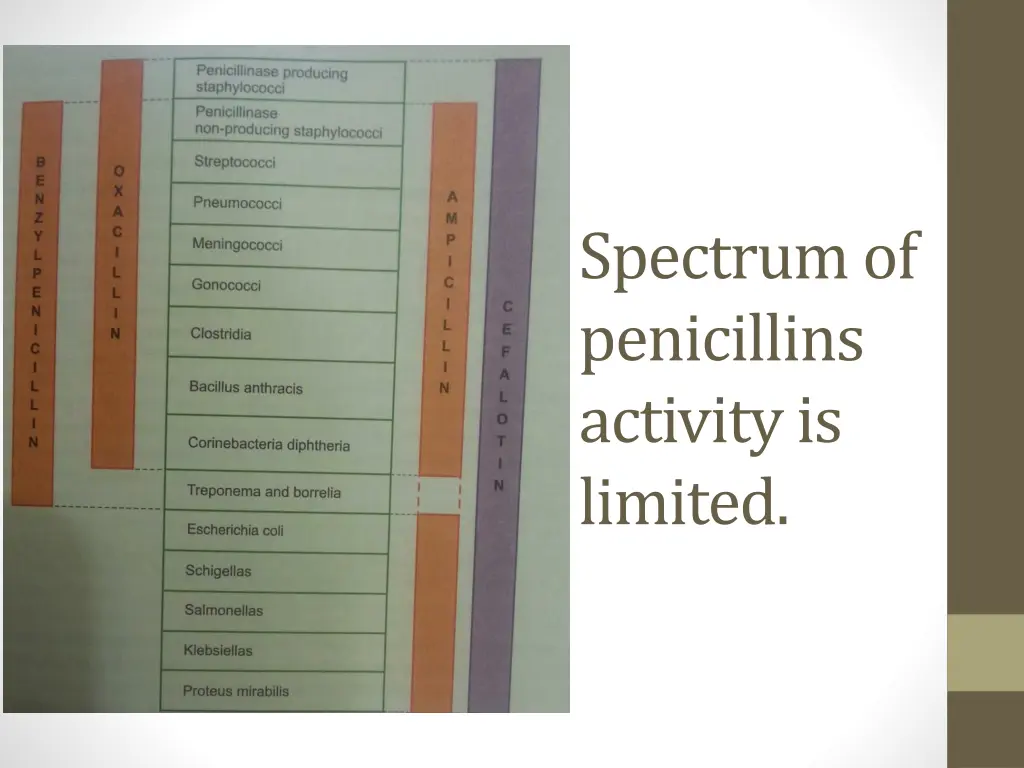 spectrum of penicillins activity is limited
