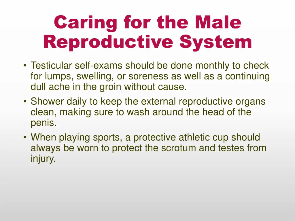 caring for the male reproductive system