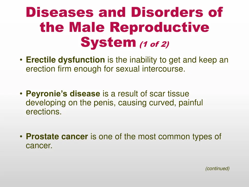 diseases and disorders of the male reproductive