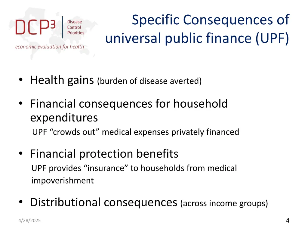 specific consequences of universal public finance