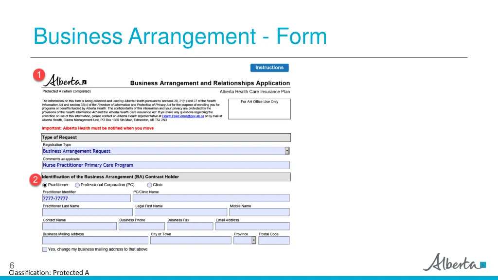 business arrangement form