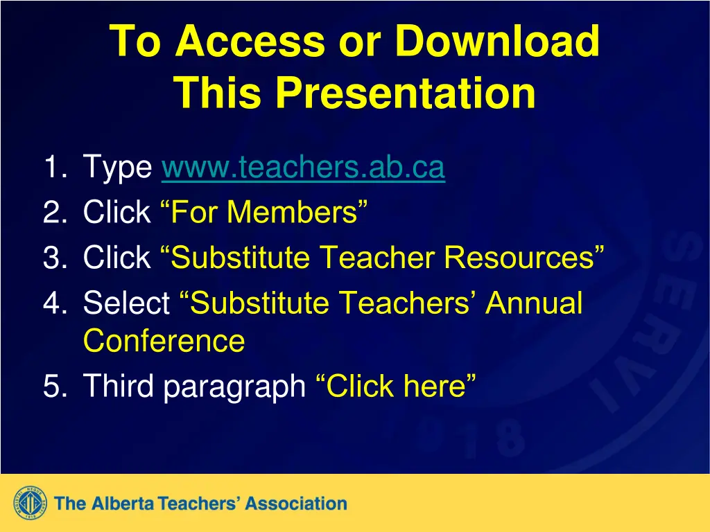 to access or download this presentation