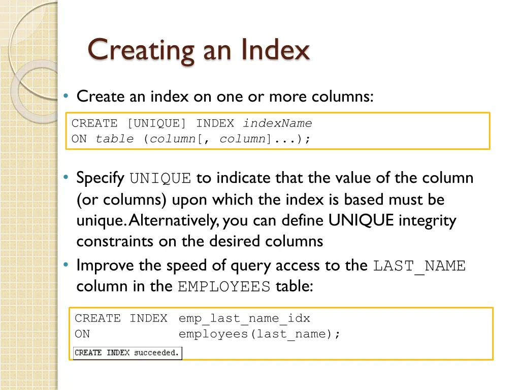 creating an index