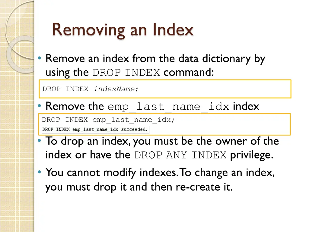removing an index