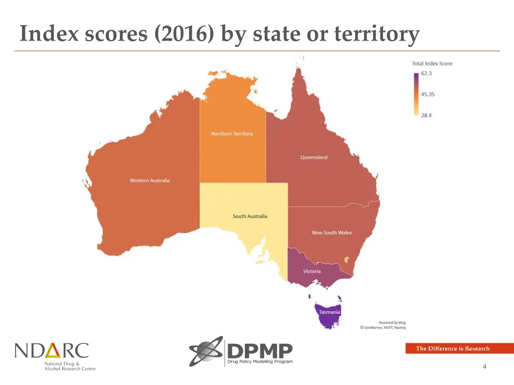 index scores 2016 by state or territory