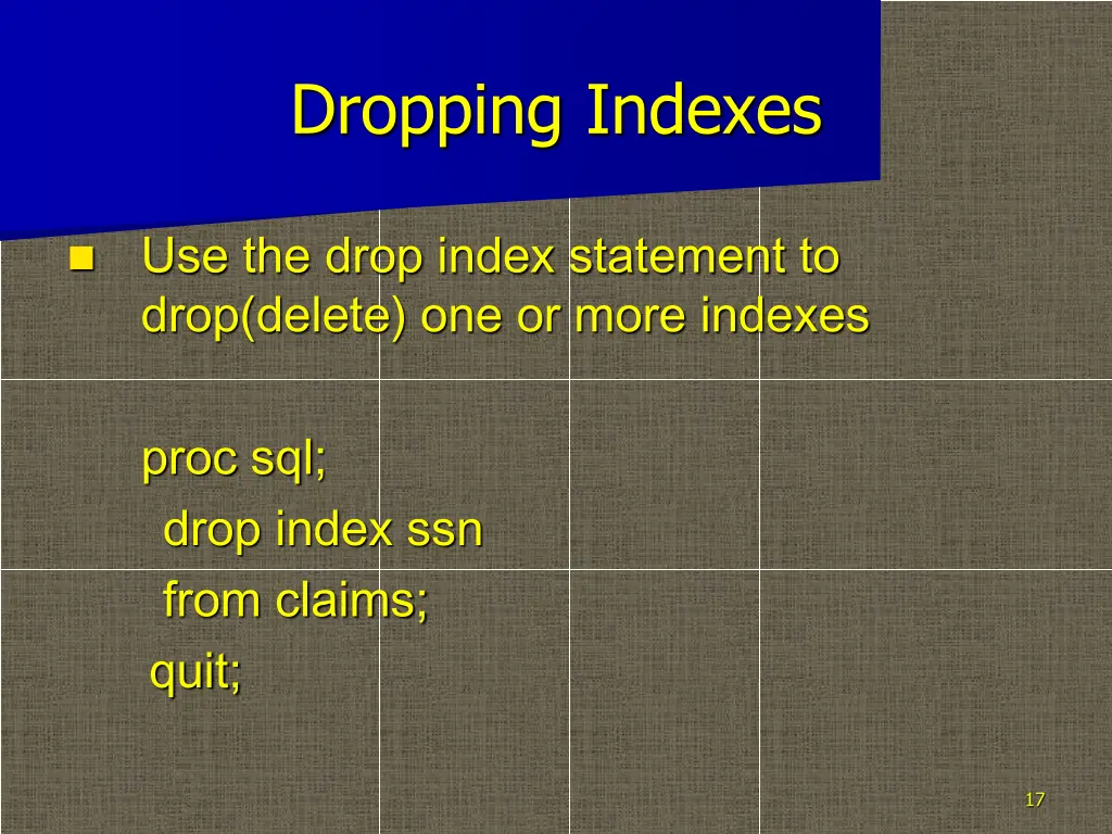 dropping indexes