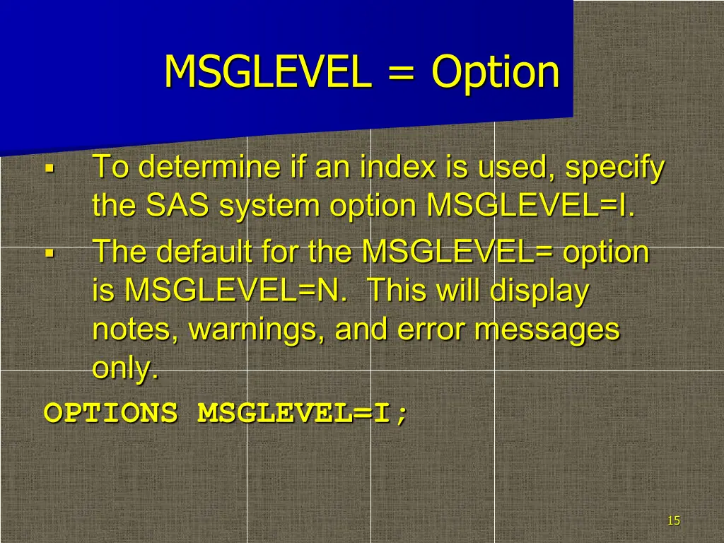 msglevel option