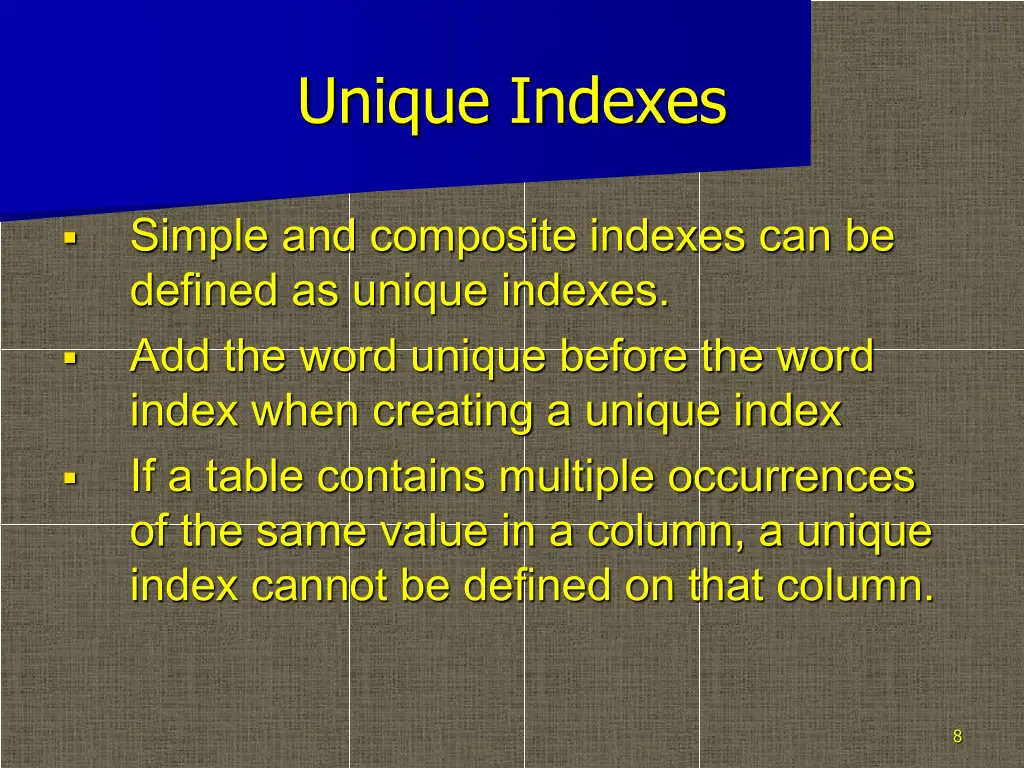 unique indexes
