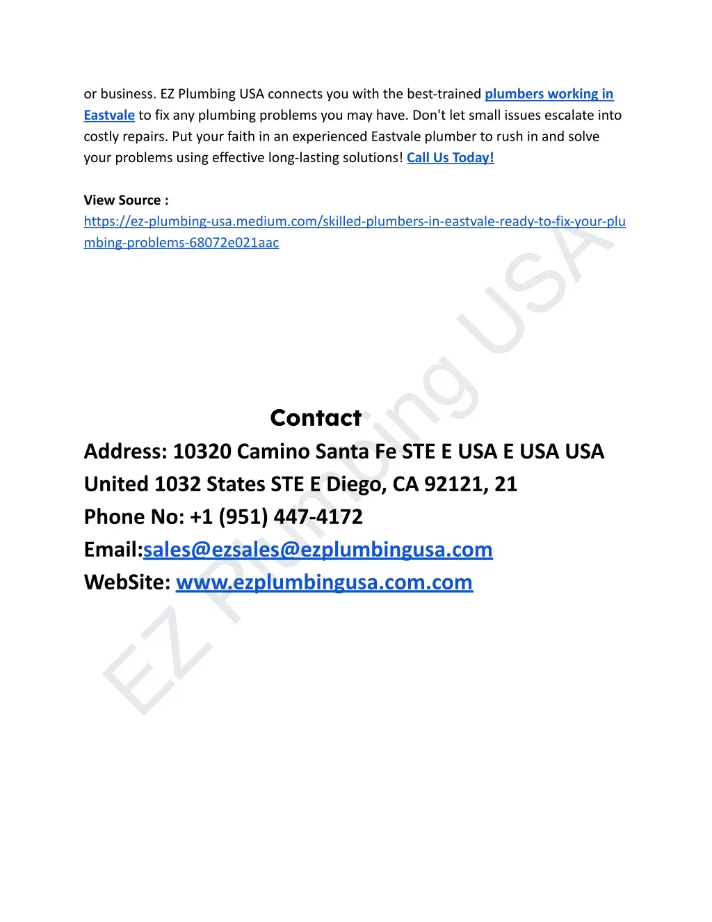 or business ez plumbing usa connects you with