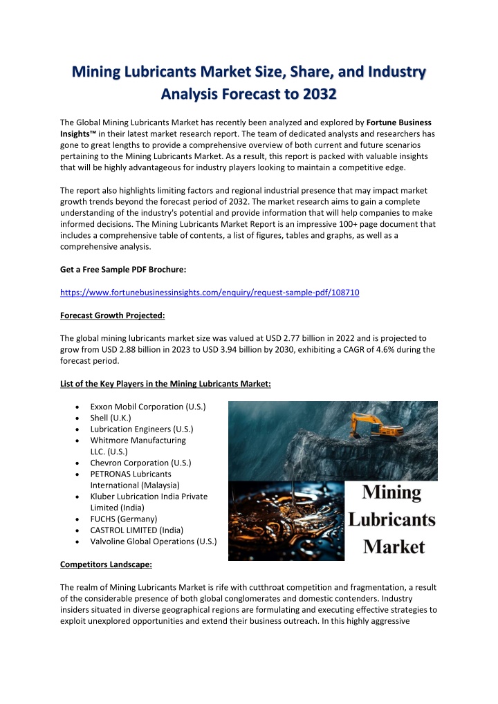 mining lubricants market size share and industry