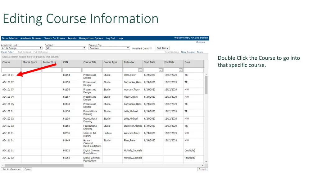 editing course information