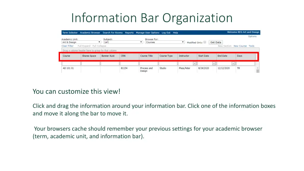 information bar organization