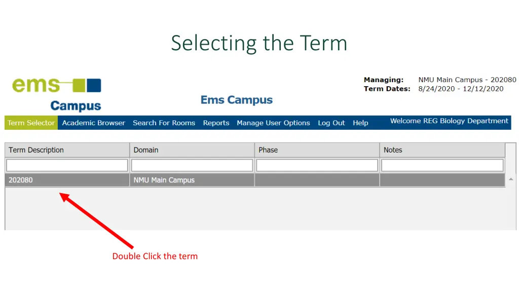 selecting the term