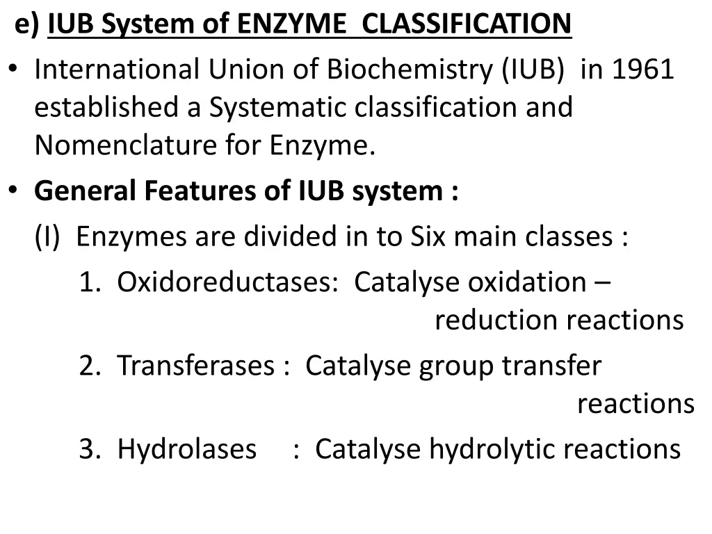 e iub system of enzyme classification