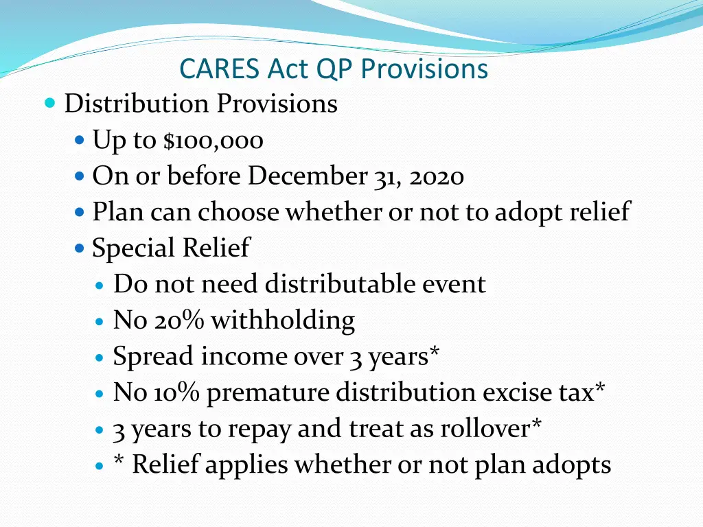 cares act qp provisions distribution provisions