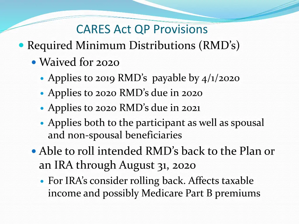 cares act qp provisions required minimum