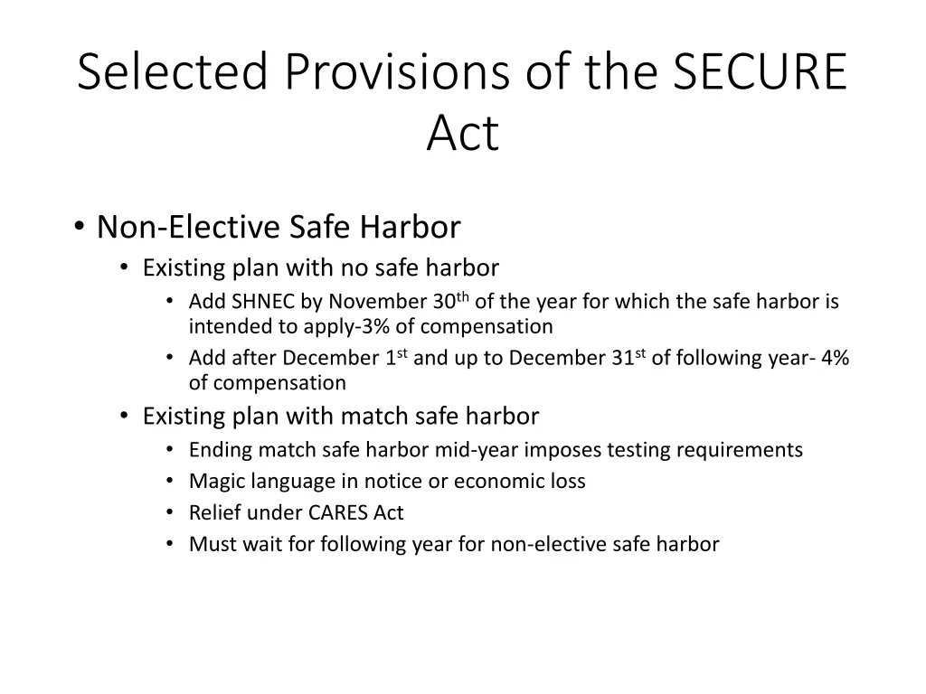 selected provisions of the secure act 1