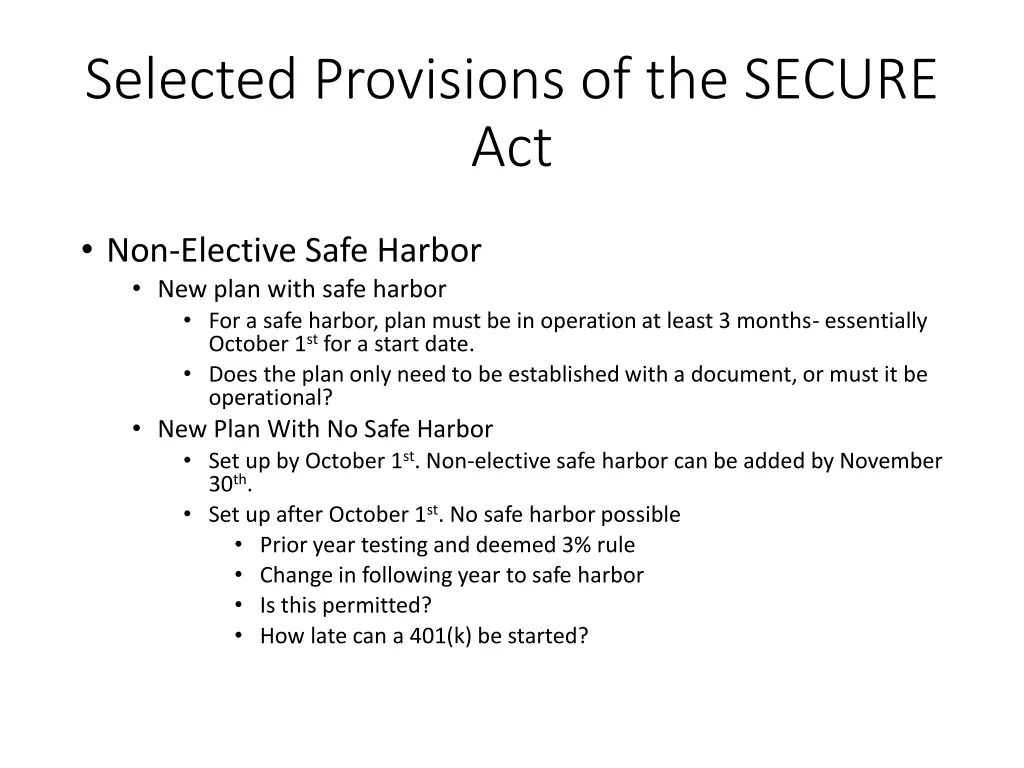 selected provisions of the secure act