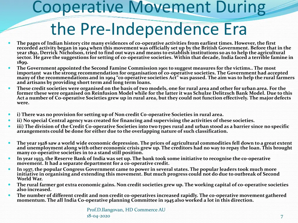 cooperative movement during the pre independence