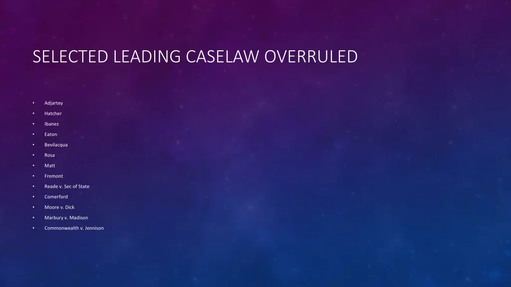 selected leading caselaw overruled