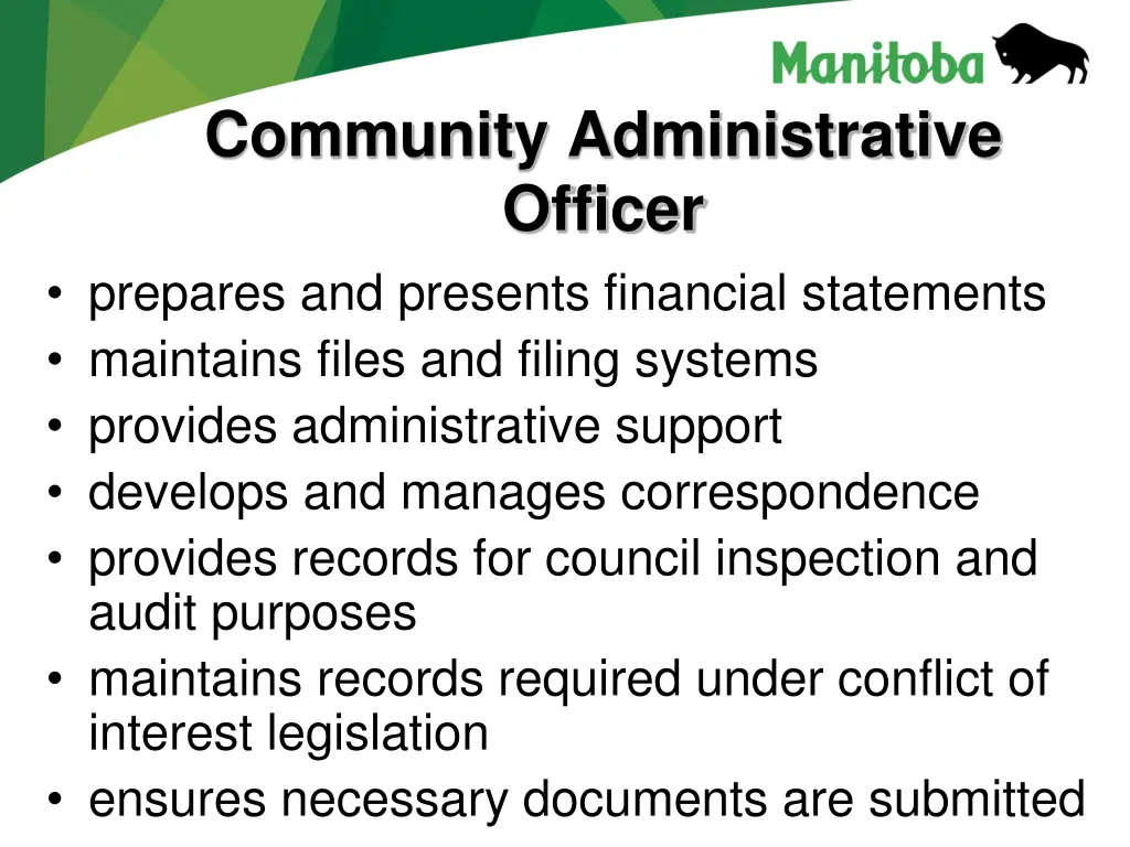 community administrative officer prepares