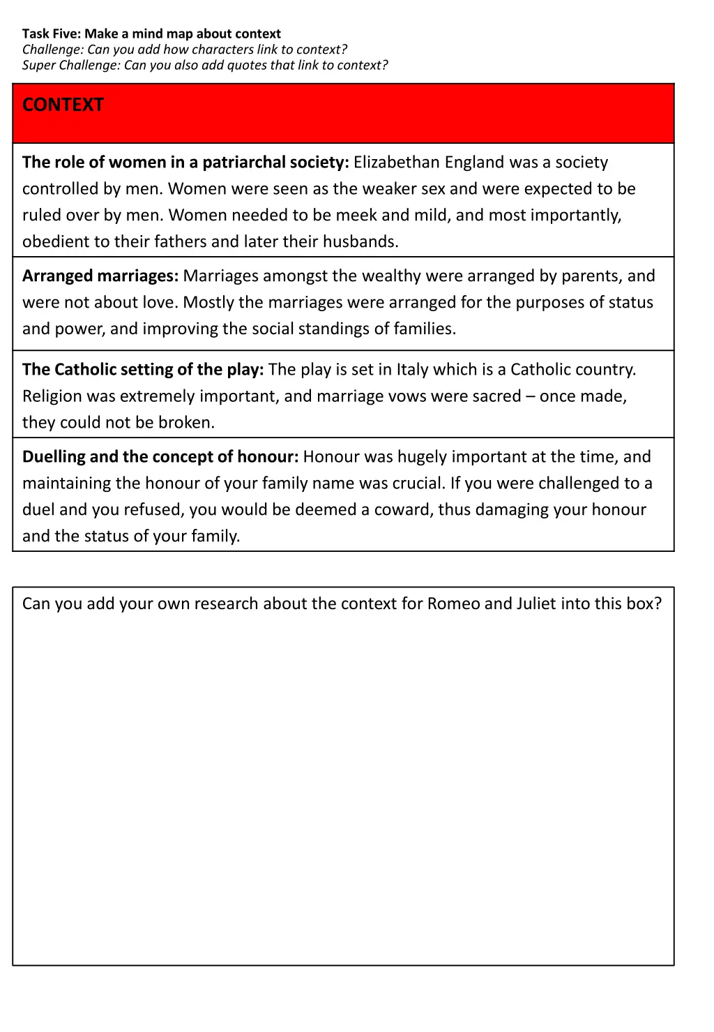 task five make a mind map about context challenge