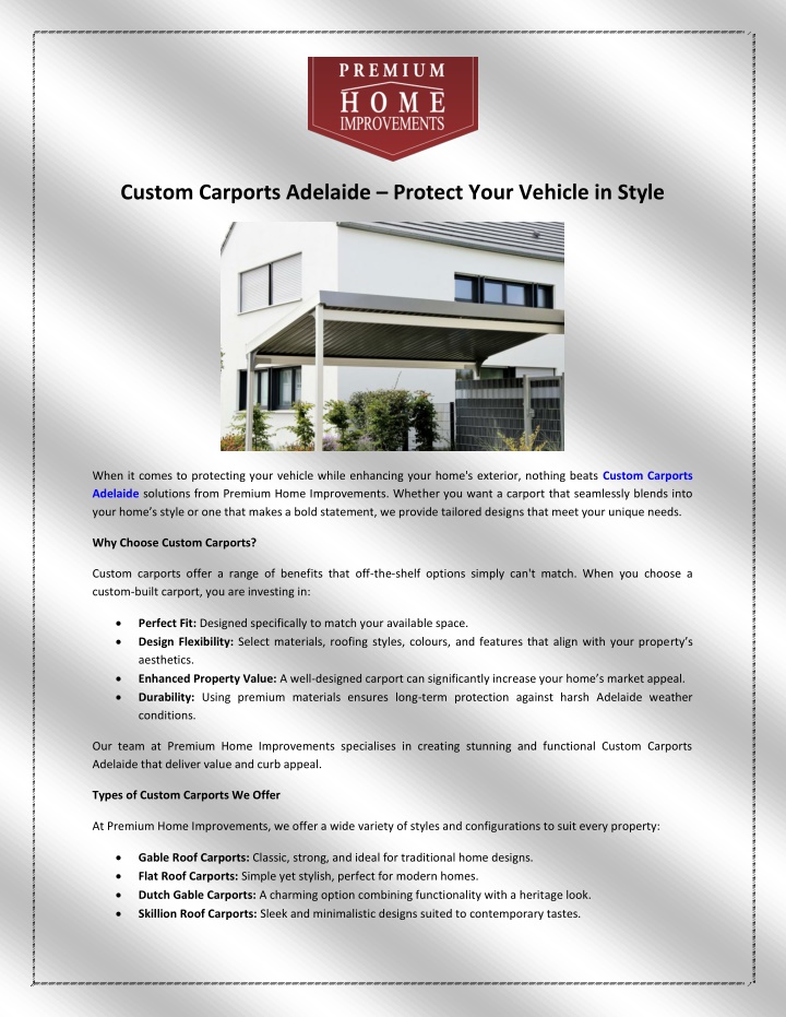 custom carports adelaide protect your vehicle