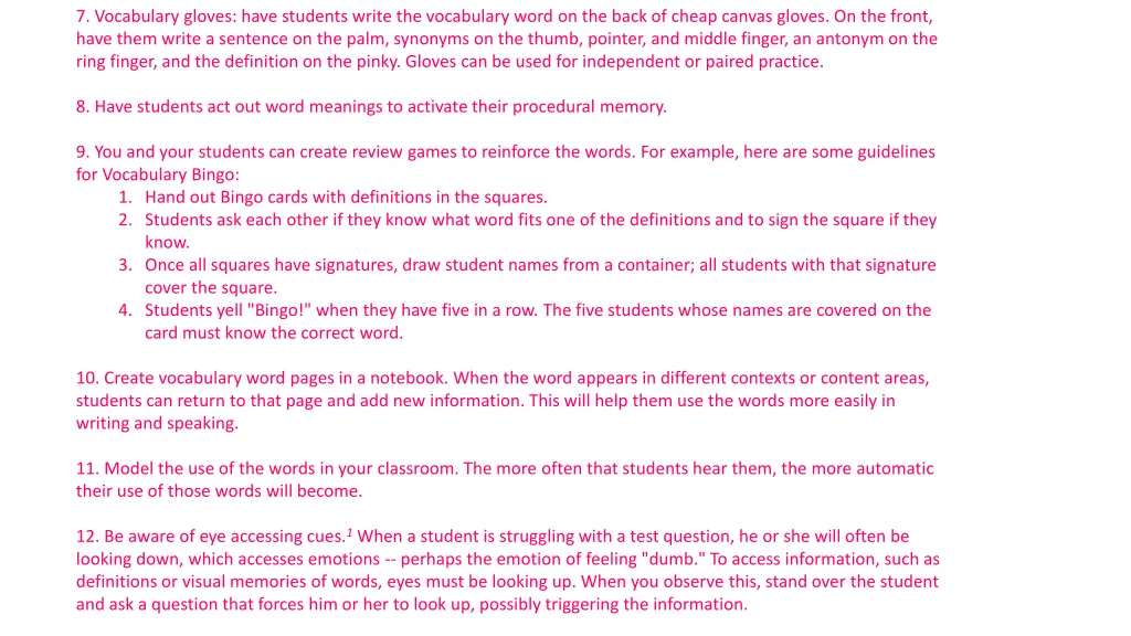 7 vocabulary gloves have students write