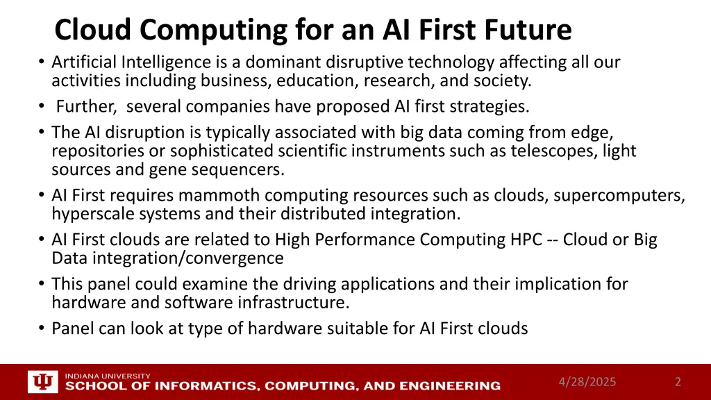 cloud computing for an ai first future artificial