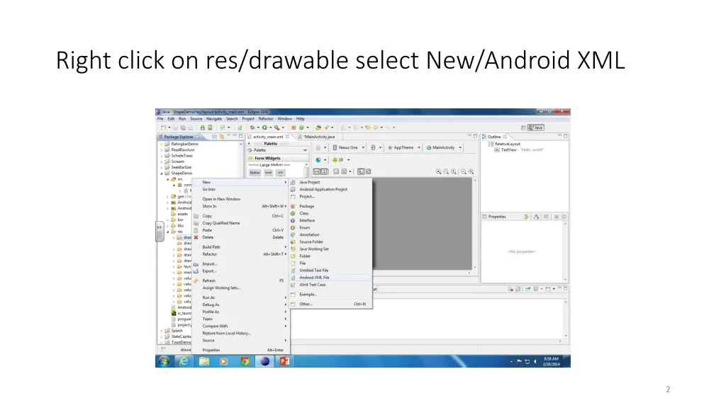 right click on res drawable select new android xml