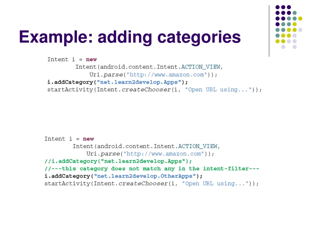 example adding categories